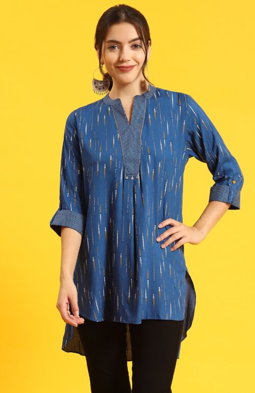 Women Blue Printed Tunic