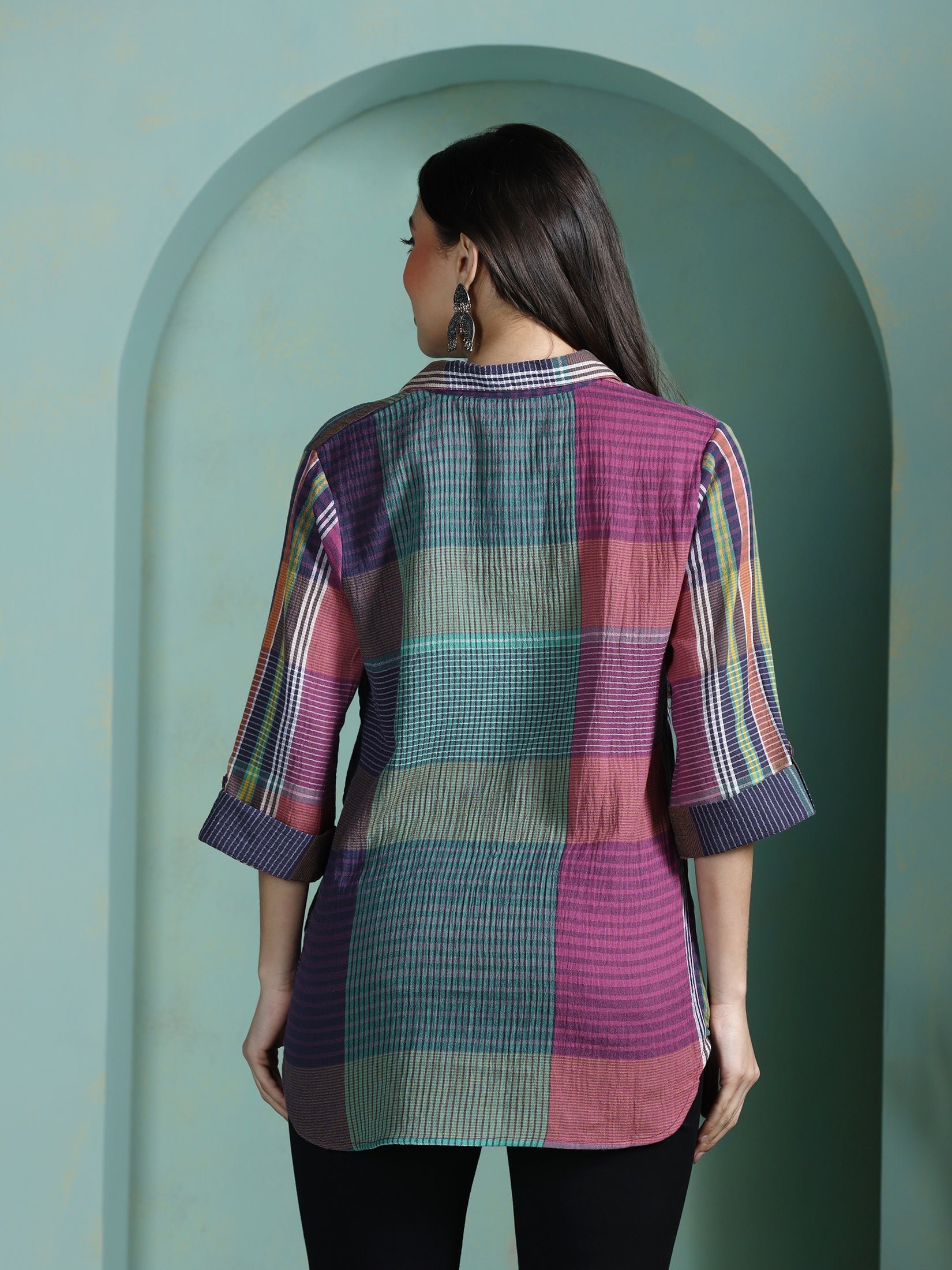 Women Cotton Multicolor Yarn Dyed Tunic - Image 2