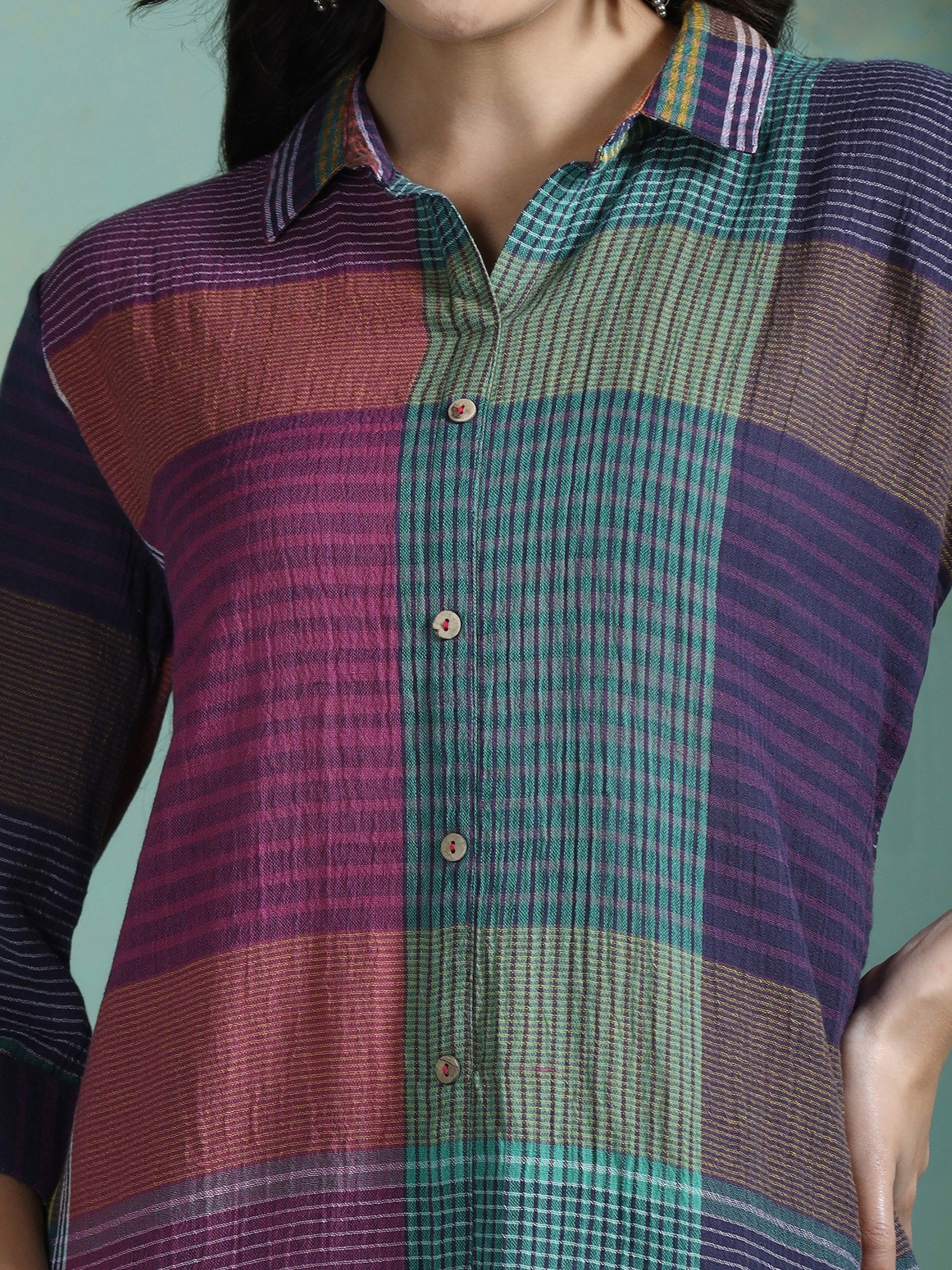 Women Cotton Multicolor Yarn Dyed Tunic - Image 6