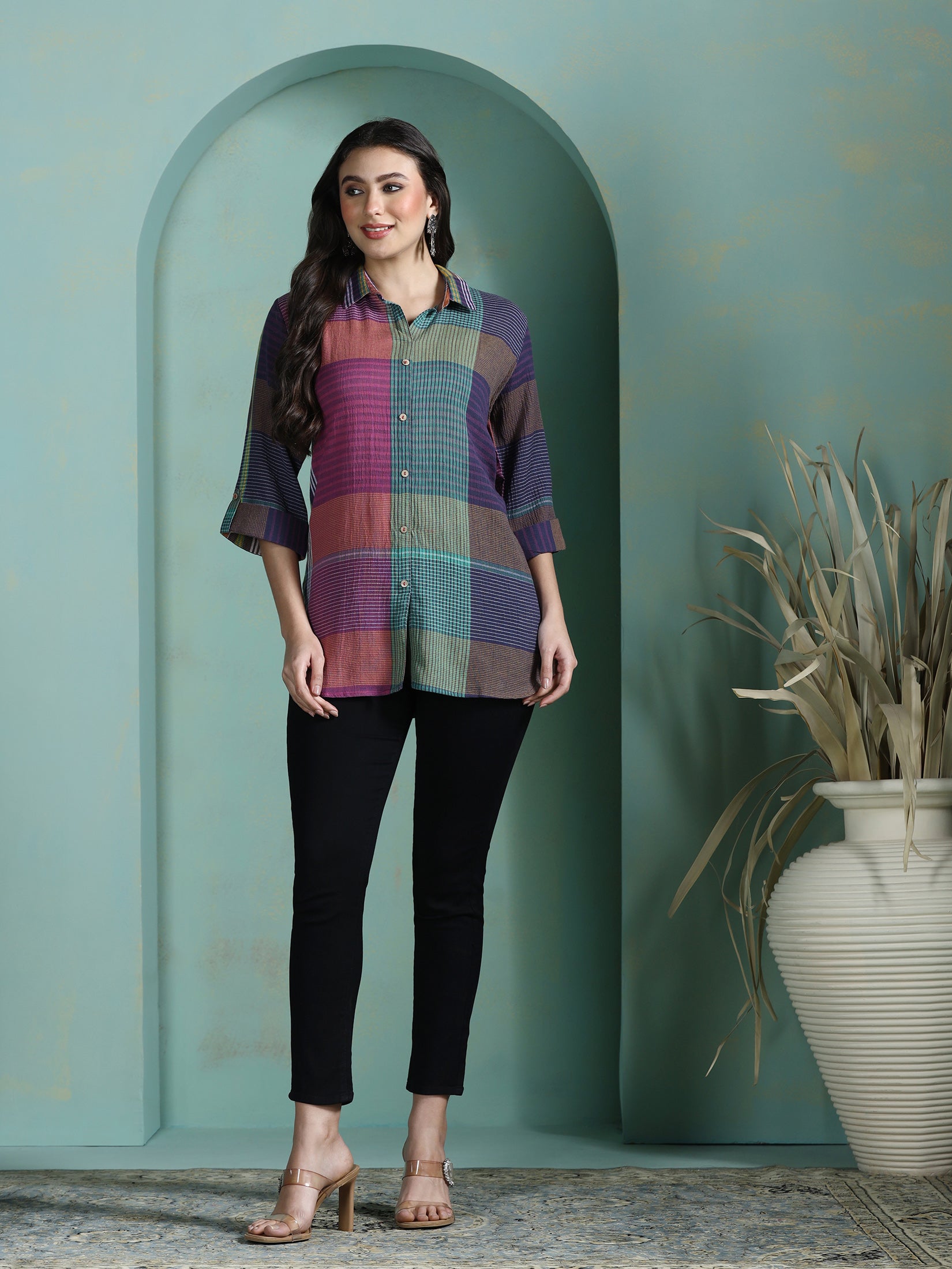 Women Cotton Multicolor Yarn Dyed Tunic - Image 5