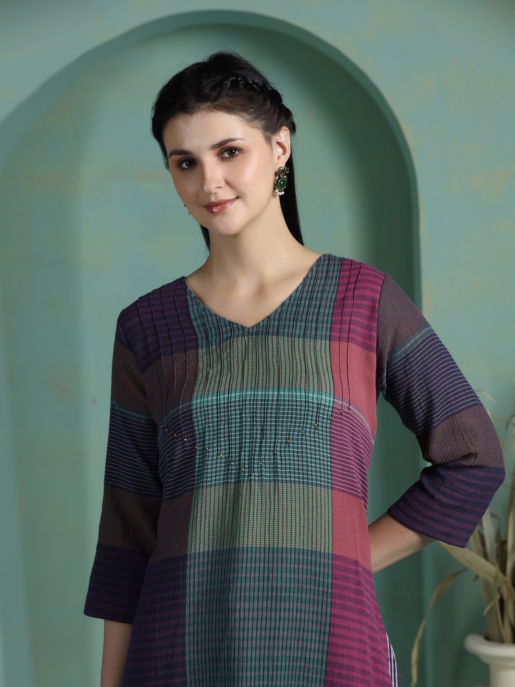 Women Cotton Multicolor Yarn Dyed Kurta - Image 6