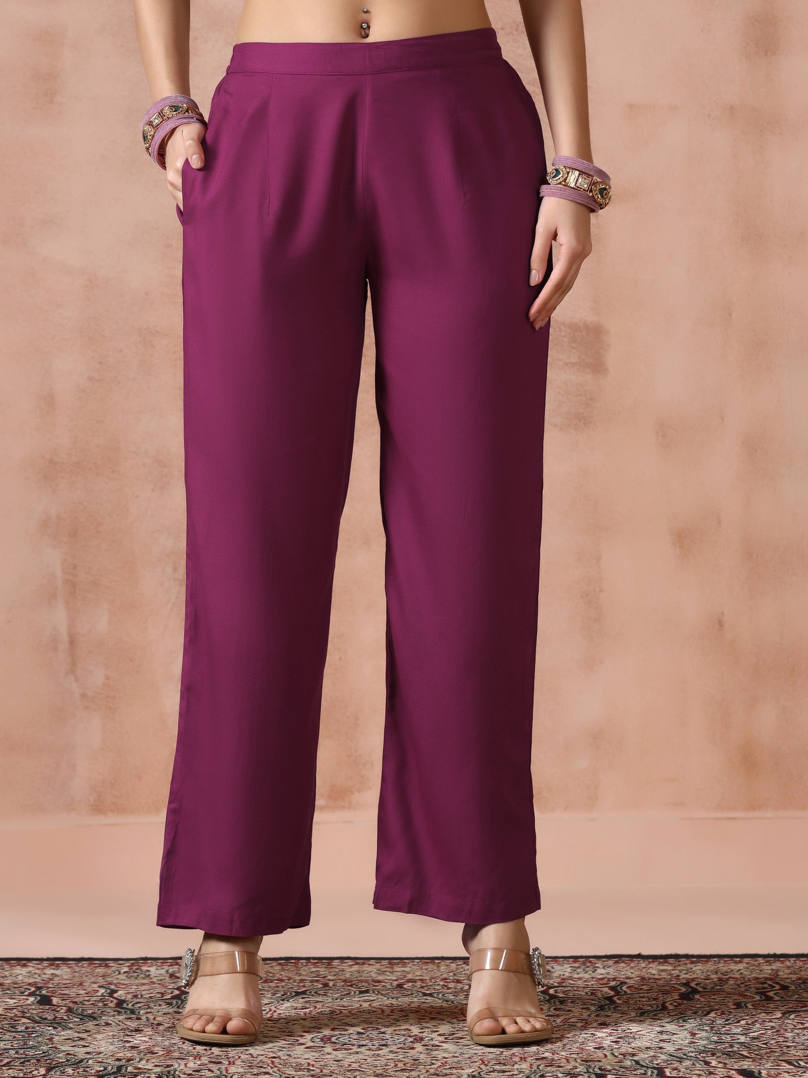 Women Liva Rayon Purple Solid Kurta Comfort Pant with Printed Chanderi Dupatta - Image 6