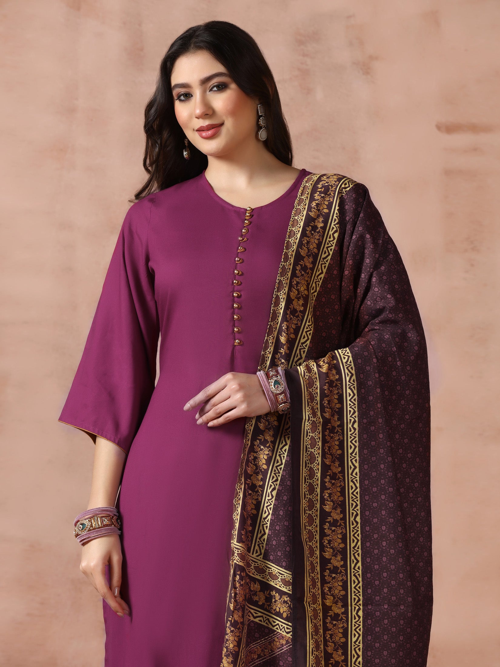 Women Liva Rayon Purple Solid Kurta Comfort Pant with Printed Chanderi Dupatta - Image 7