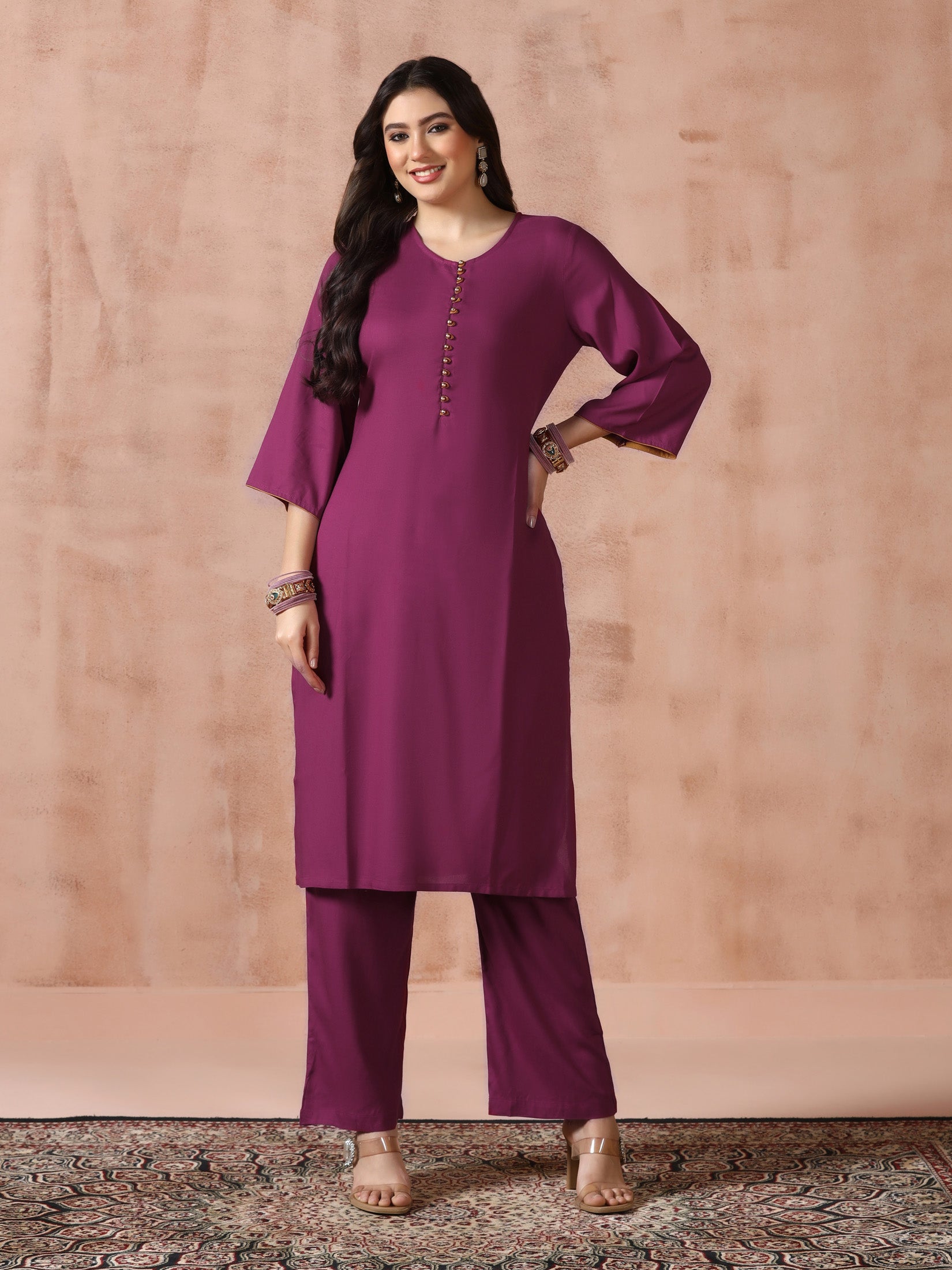 Women Liva Rayon Purple Solid Kurta Comfort Pant with Printed Chanderi Dupatta - Image 4