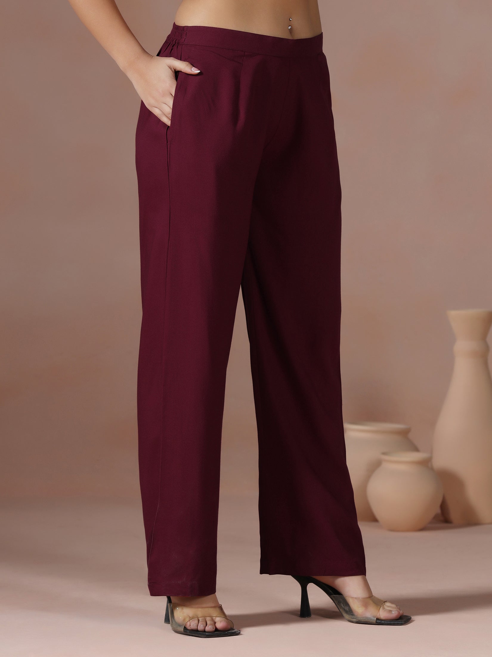 Women Crepe Burgundy Printed Kurta With Comfort Pant - Image 6