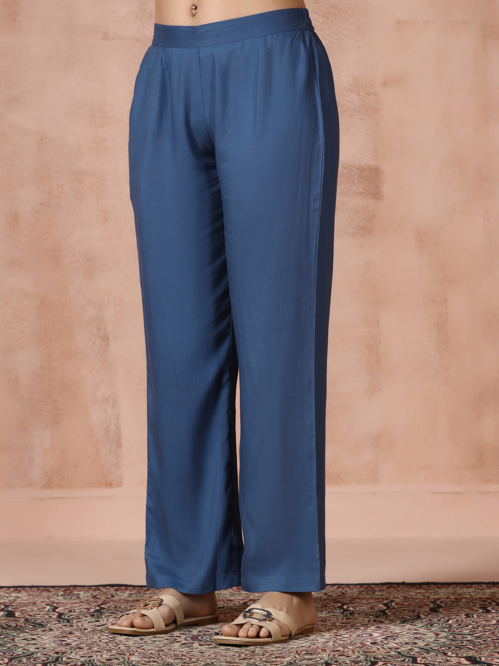Women Liva Blue Printed Kurta Comfort Pant Dupatta - Image 7