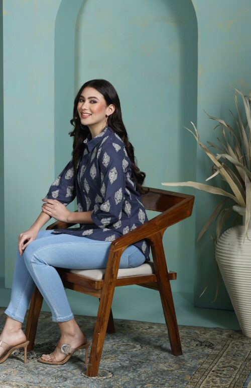 Women Cotton Grey Printed Tunic