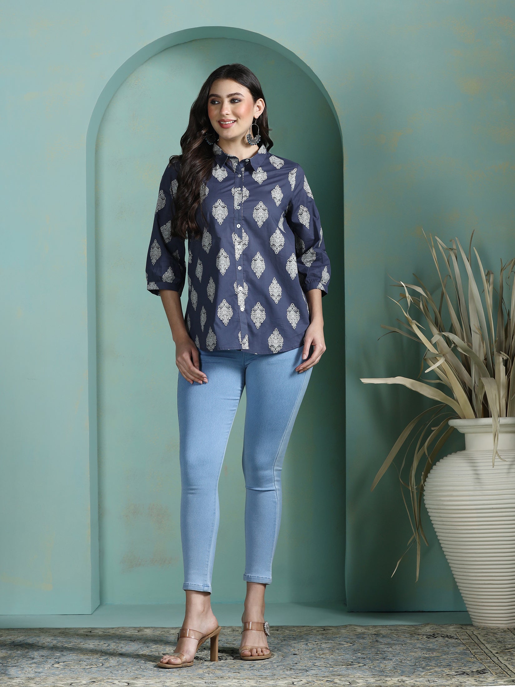 Women Cotton Grey Printed Tunic - Image 6