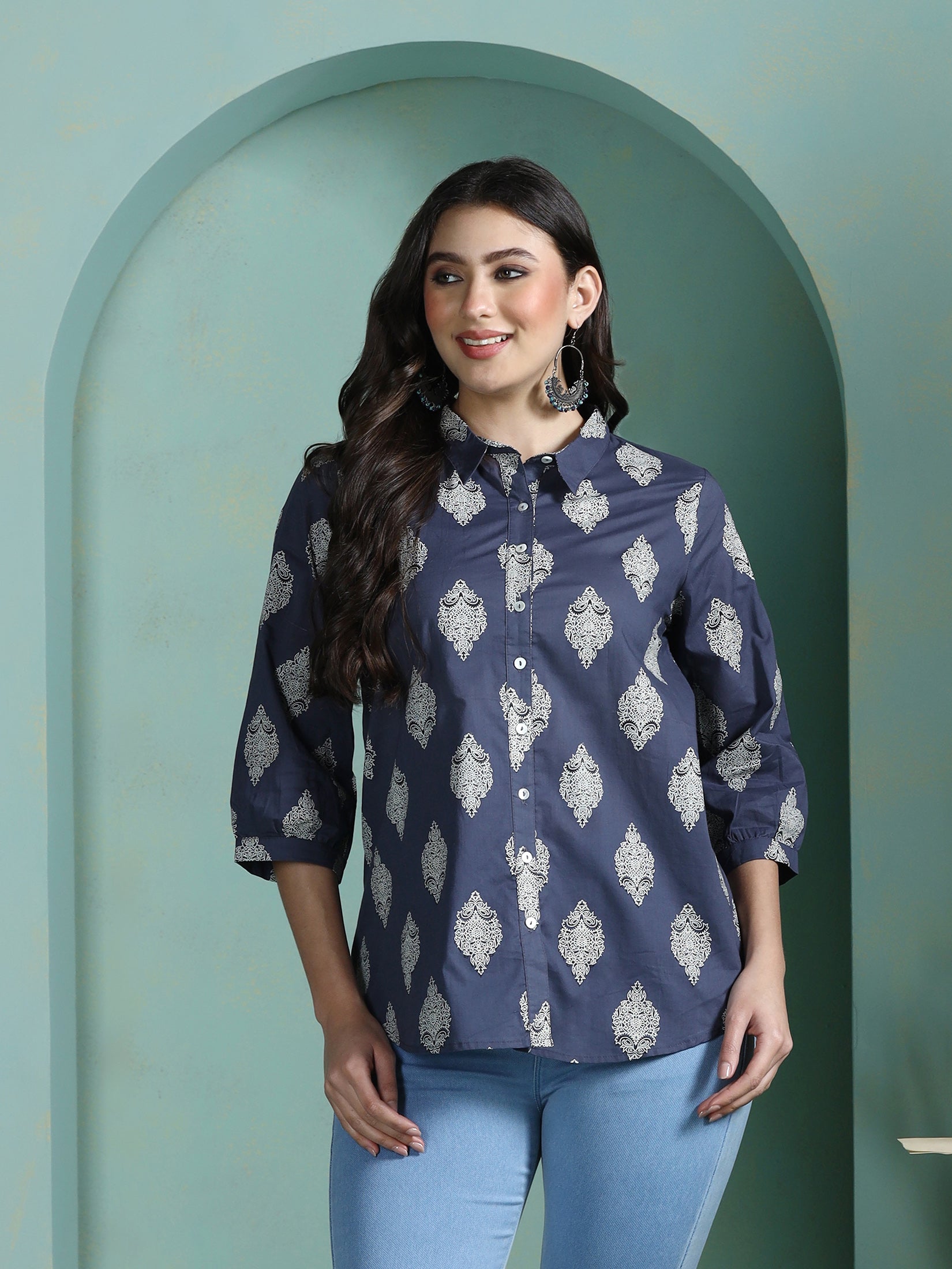 Women Cotton Grey Printed Tunic - Image 5