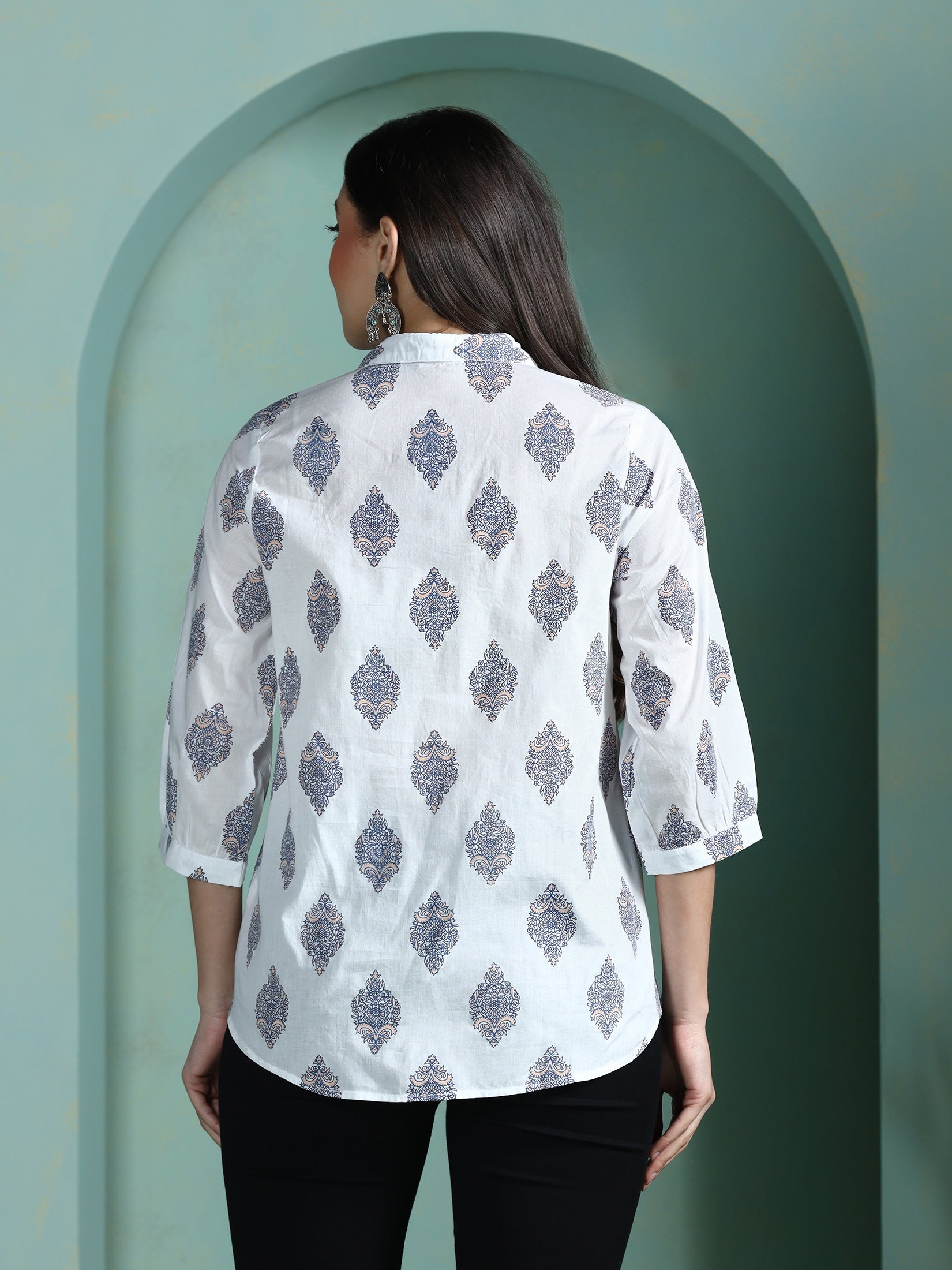 Women Cotton White Printed Tunic - Image 2