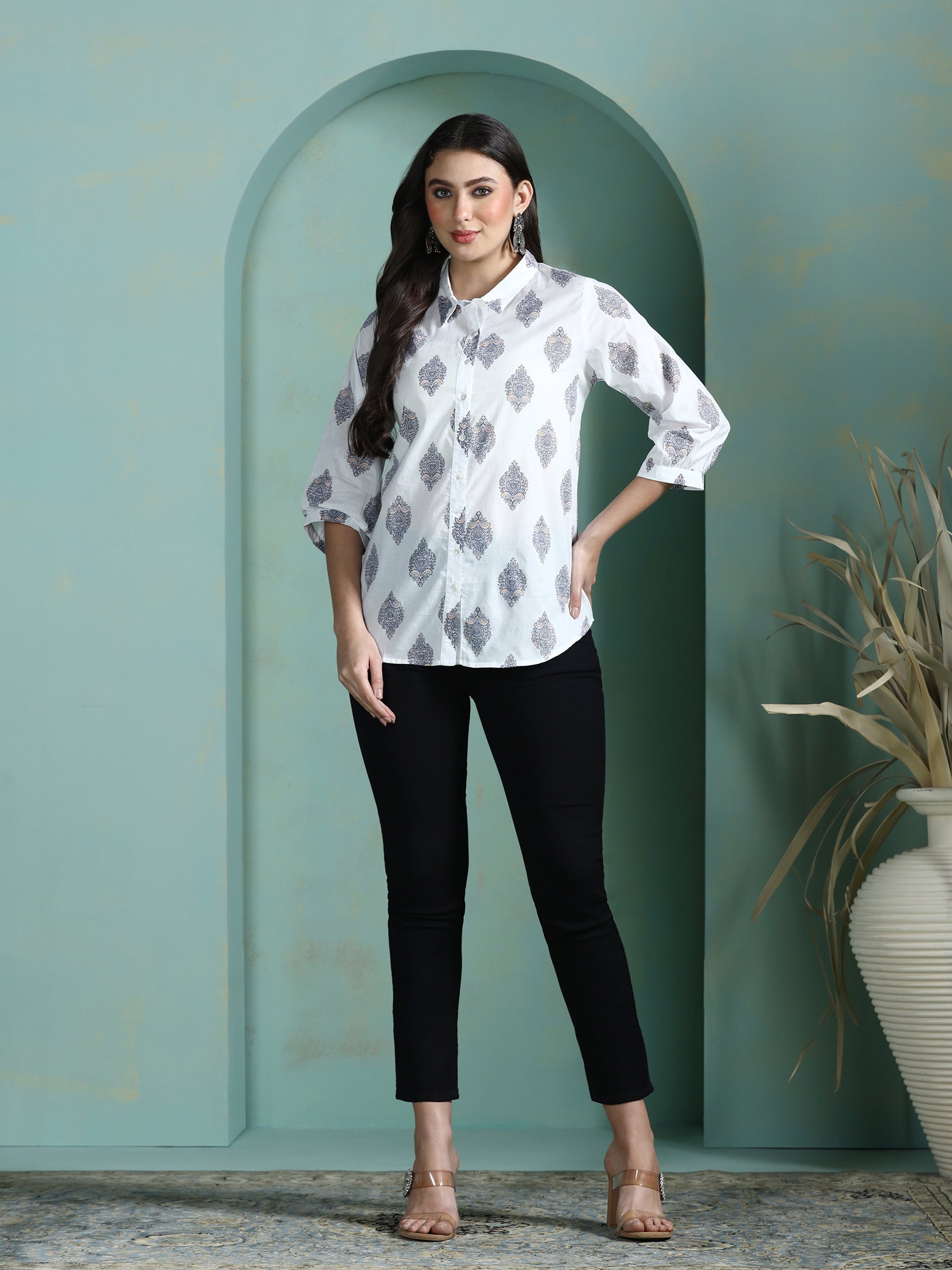 Women Cotton White Printed Tunic - Image 6