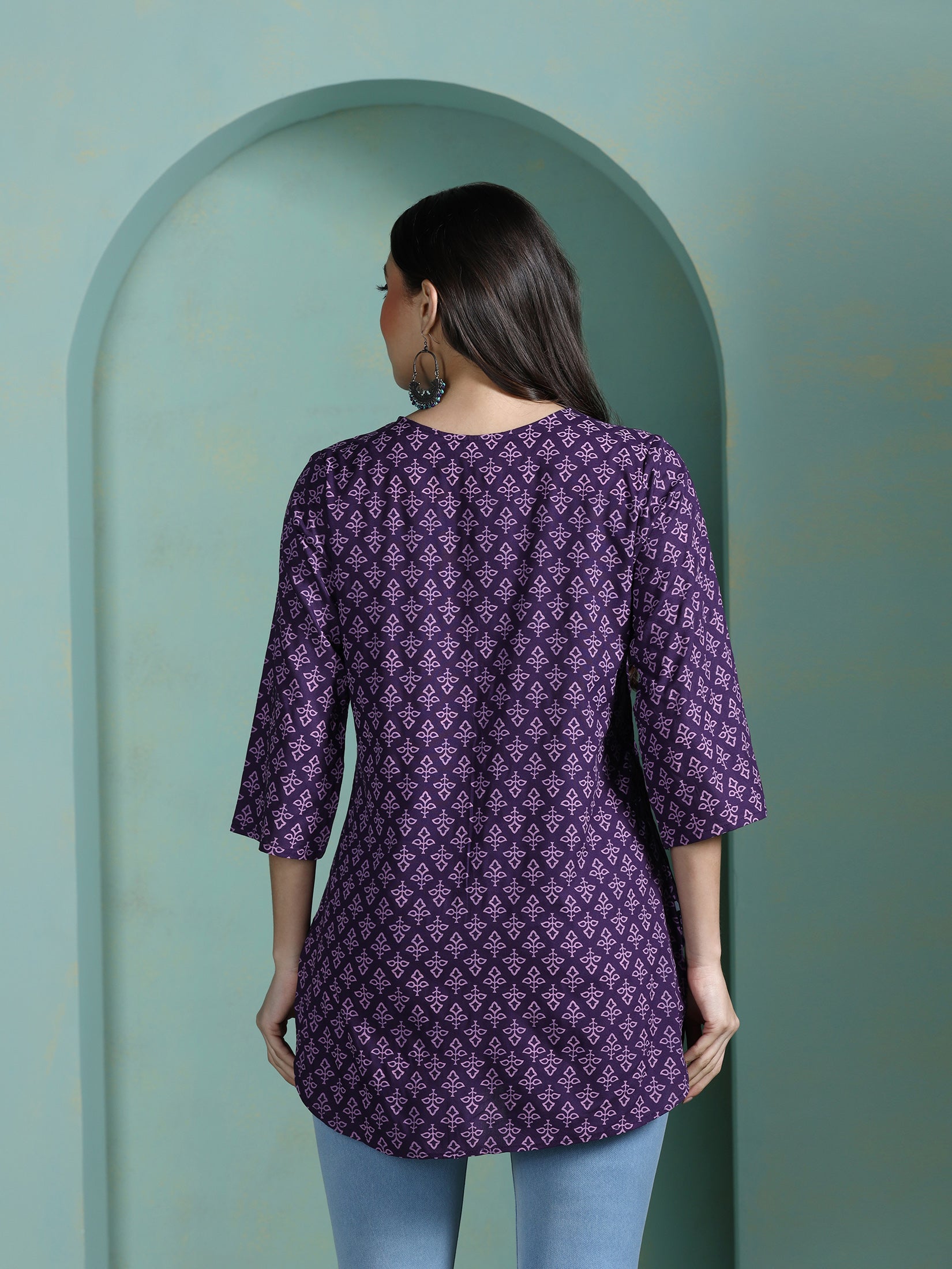 Women Liva Purple Printed Tunic - Image 2
