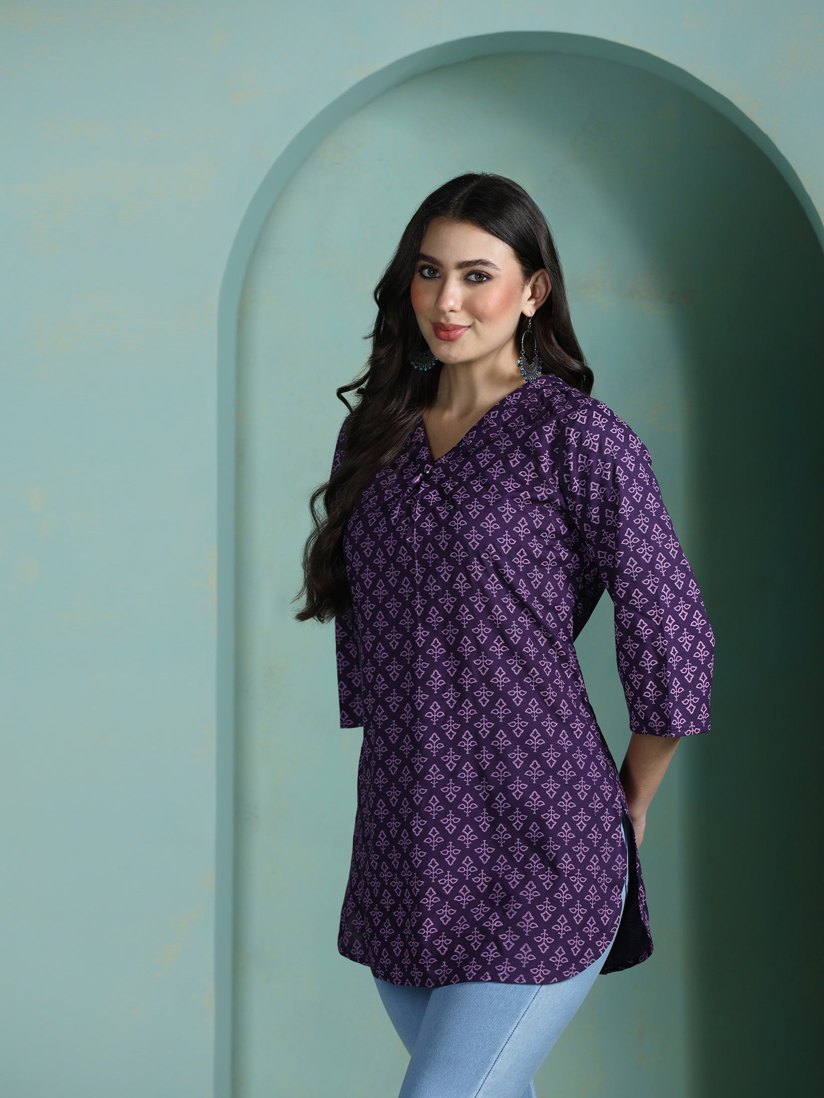 Women Liva Purple Printed Tunic - Image 3