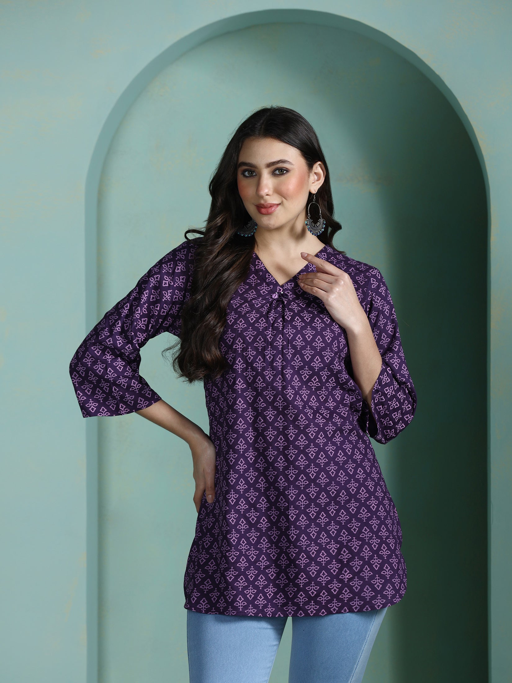 Women Liva Purple Printed Tunic - Image 5