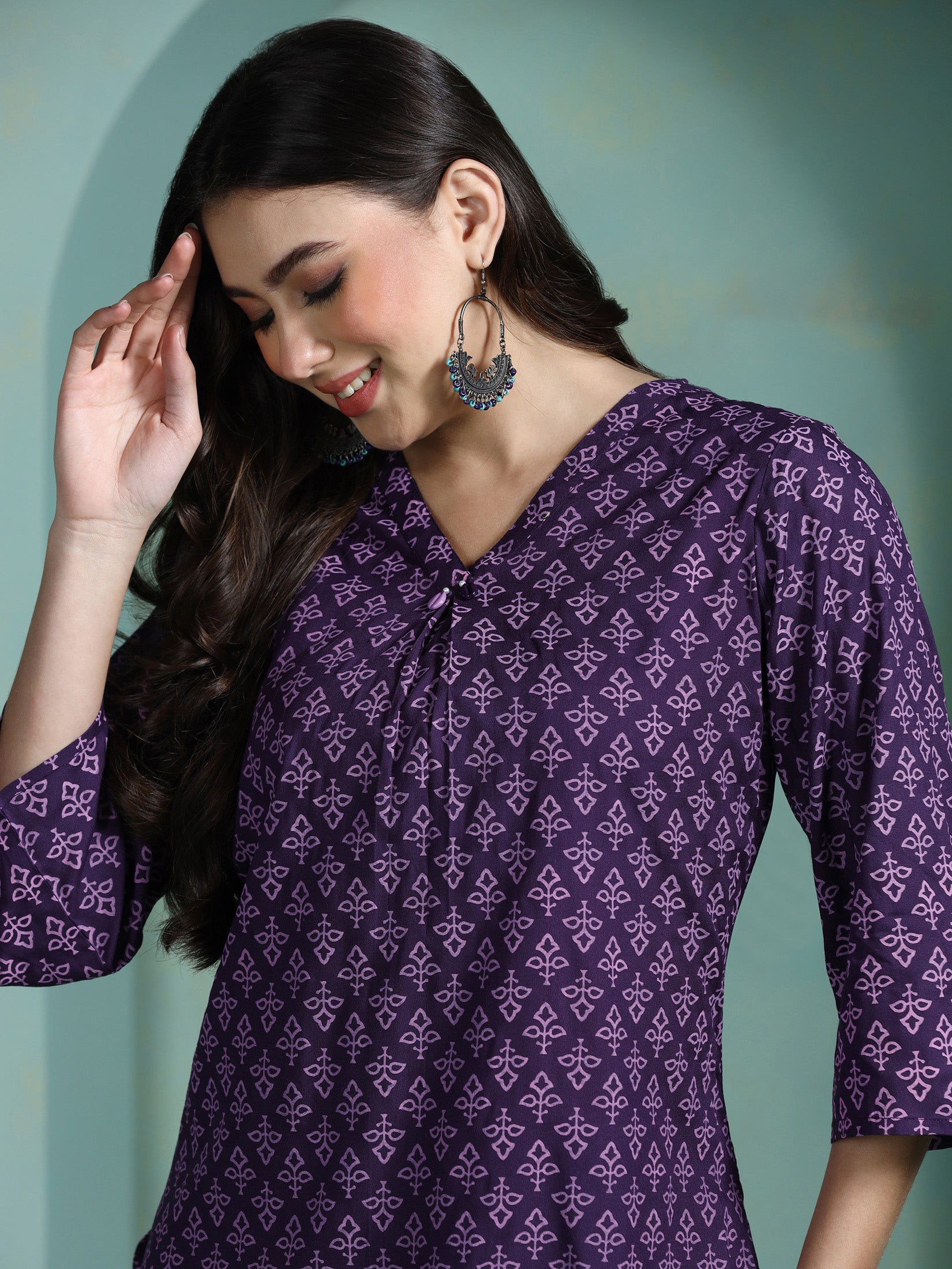 Women Liva Purple Printed Tunic - Image 6