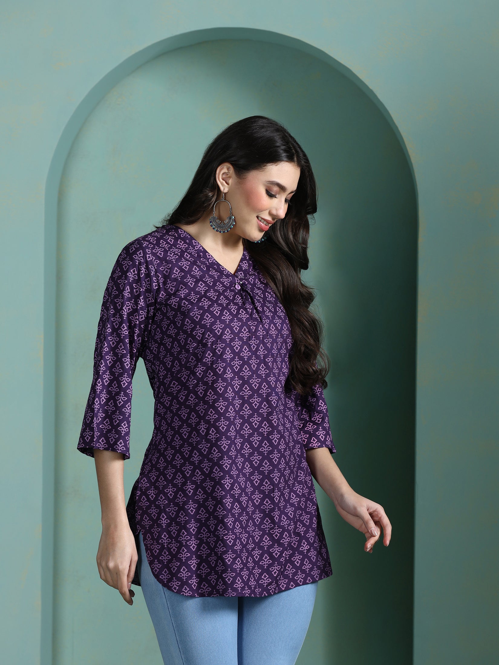 Women Liva Purple Printed Tunic - Image 4
