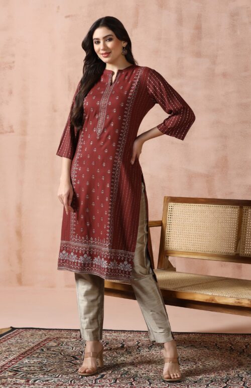 Women Liva Brown Placement Print Kurta