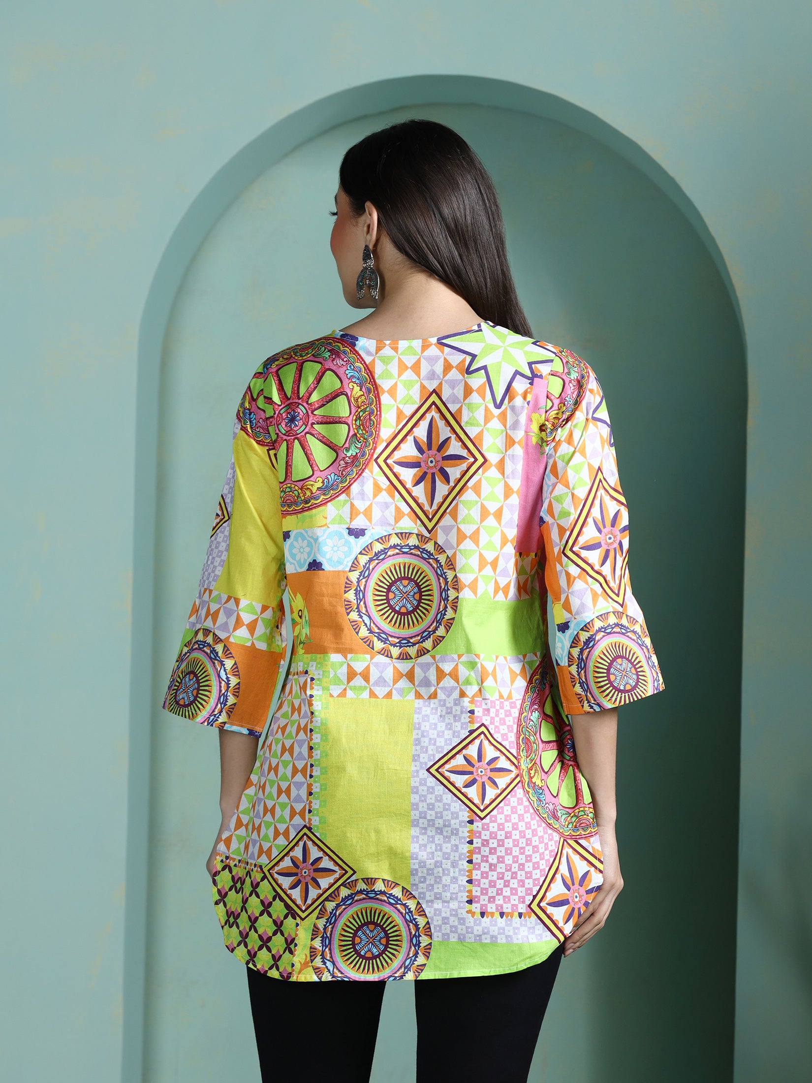 Women Cotton Multicolor Printed Tunic - Image 2