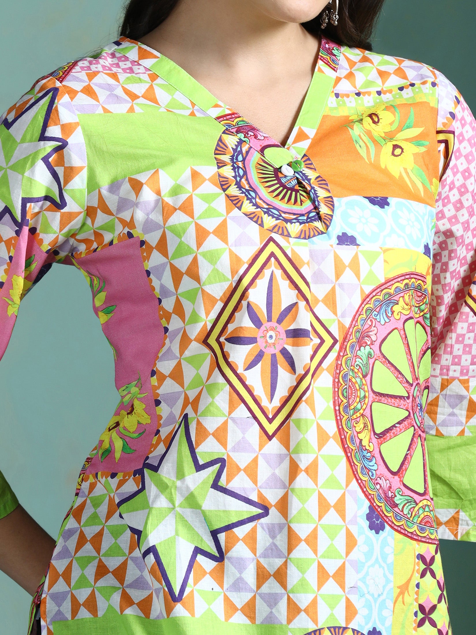 Women Cotton Multicolor Printed Tunic - Image 7