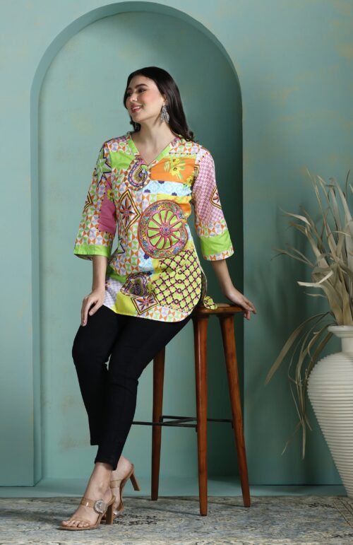 Women Cotton Multicolor Printed Tunic