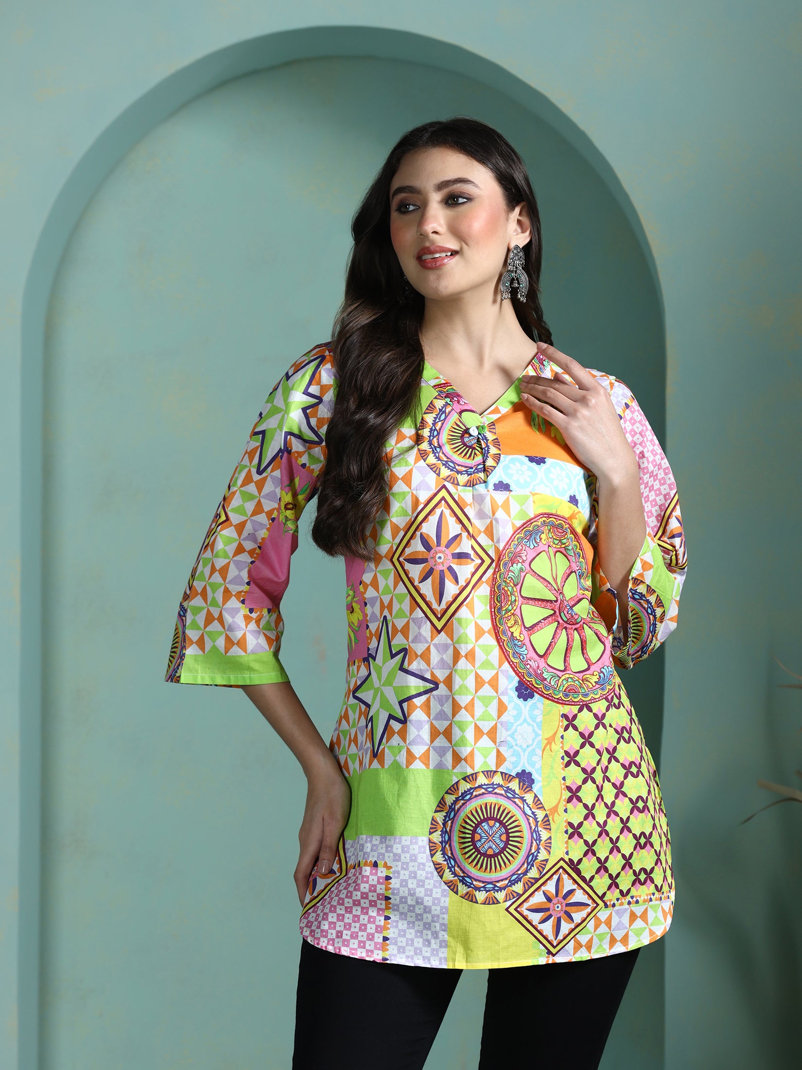 Women Cotton Multicolor Printed Tunic - Image 5